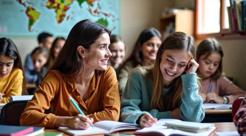 Kelas dengan perempuan belajar bersama, beragam usia dan latar belakang.