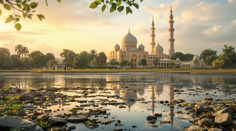 Gambar suasana tenang di lingkungan Islam.