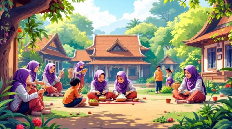 Santri belajar di pondok pesantren dengan suasana tradisional.