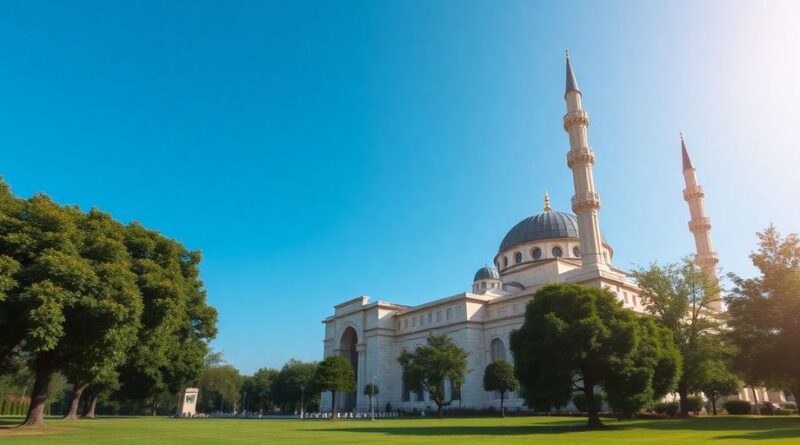 Masjid indah dikelilingi pemandangan alam yang menenangkan.