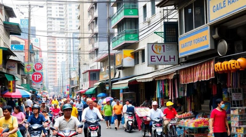 Pemandangan jalanan Jakarta yang ramai dan berwarna-warni.